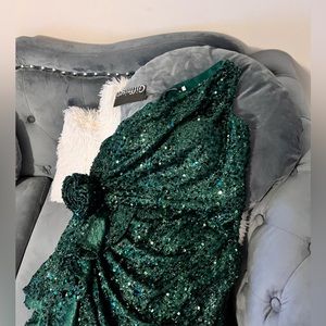 Plus Backless Ruffle Split Thigh Sequin Party Dress